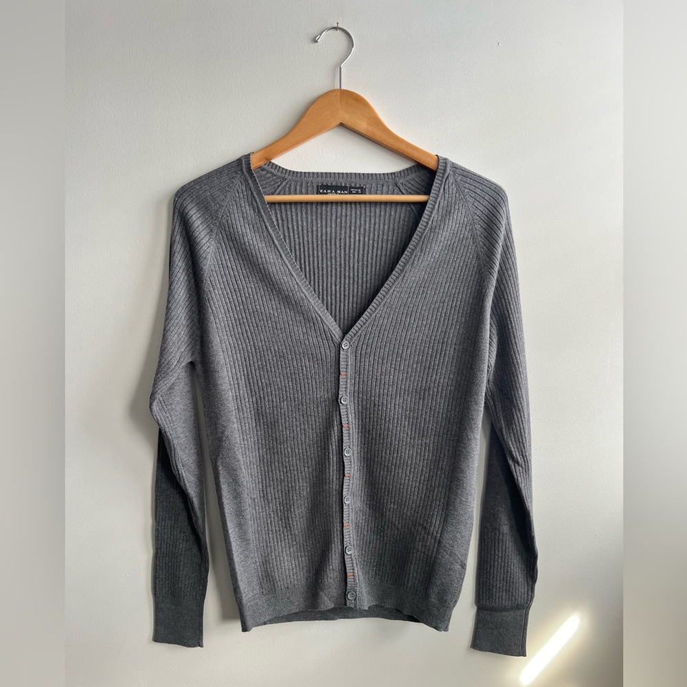 Zara Man Knitwear Cardigan Gray Size Medium 38